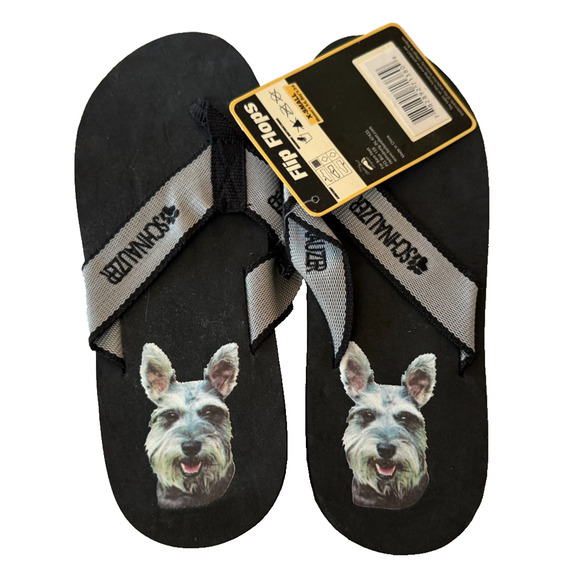 For Bare Feet Originals Shoes - Schnauzer Flip Flops EXTREMELY RARE Womens 5-6 Boys 3-4 Dog
